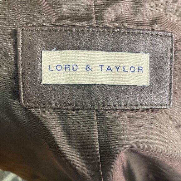 Lord & Taylor Womens Brown Leather Biker Jacket Medium Zip Front Classic Neutral - Picture 6 of 12